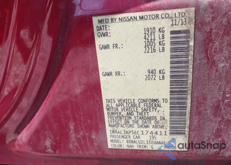 2014 Nissan Altima 2.5 Sv из США, поврежденный, VIN 1N4AL3AP5EC174411